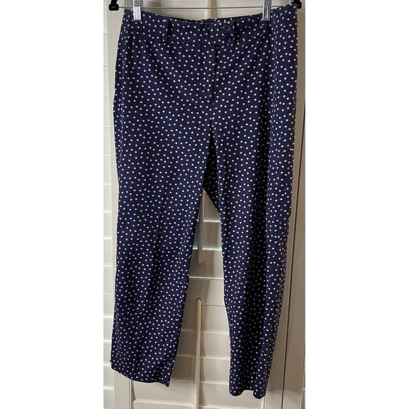 Talbots The Perfect Crop Curvy Blue Pants Pink Polka Dot‎ Size 6 Stretch Beach - Picture 1 of 9